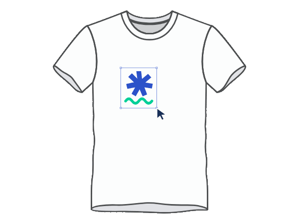 Um design é posicionado e redimensionado numa T-shirt no editor online