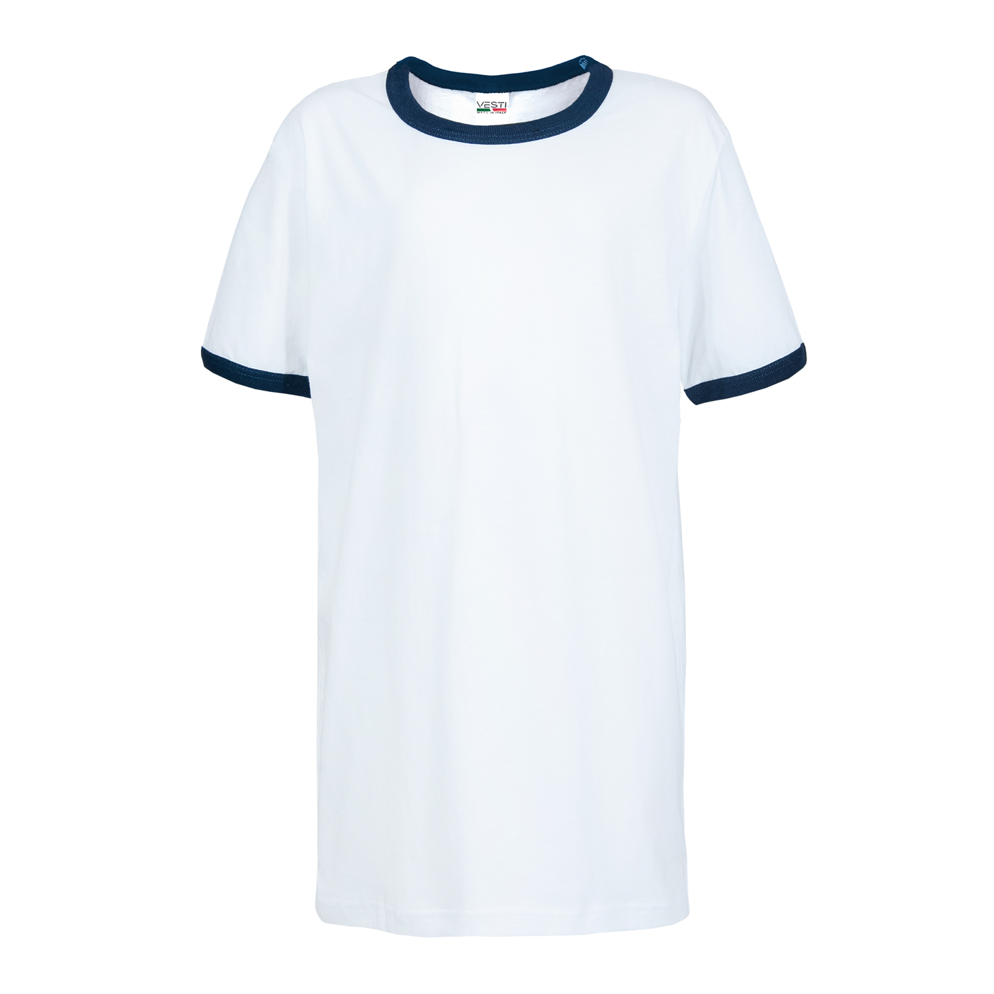 Camiseta infantil de manga curta e gola redonda macia - 99NY - Branco/Azul Marinho