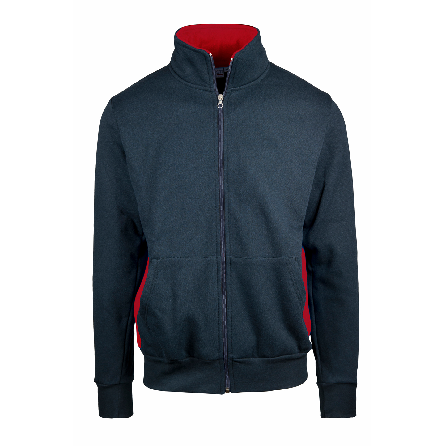 Jaqueta de moletom longa com zíper contrastante - 1828 - Azul/Vermelho S OUT7