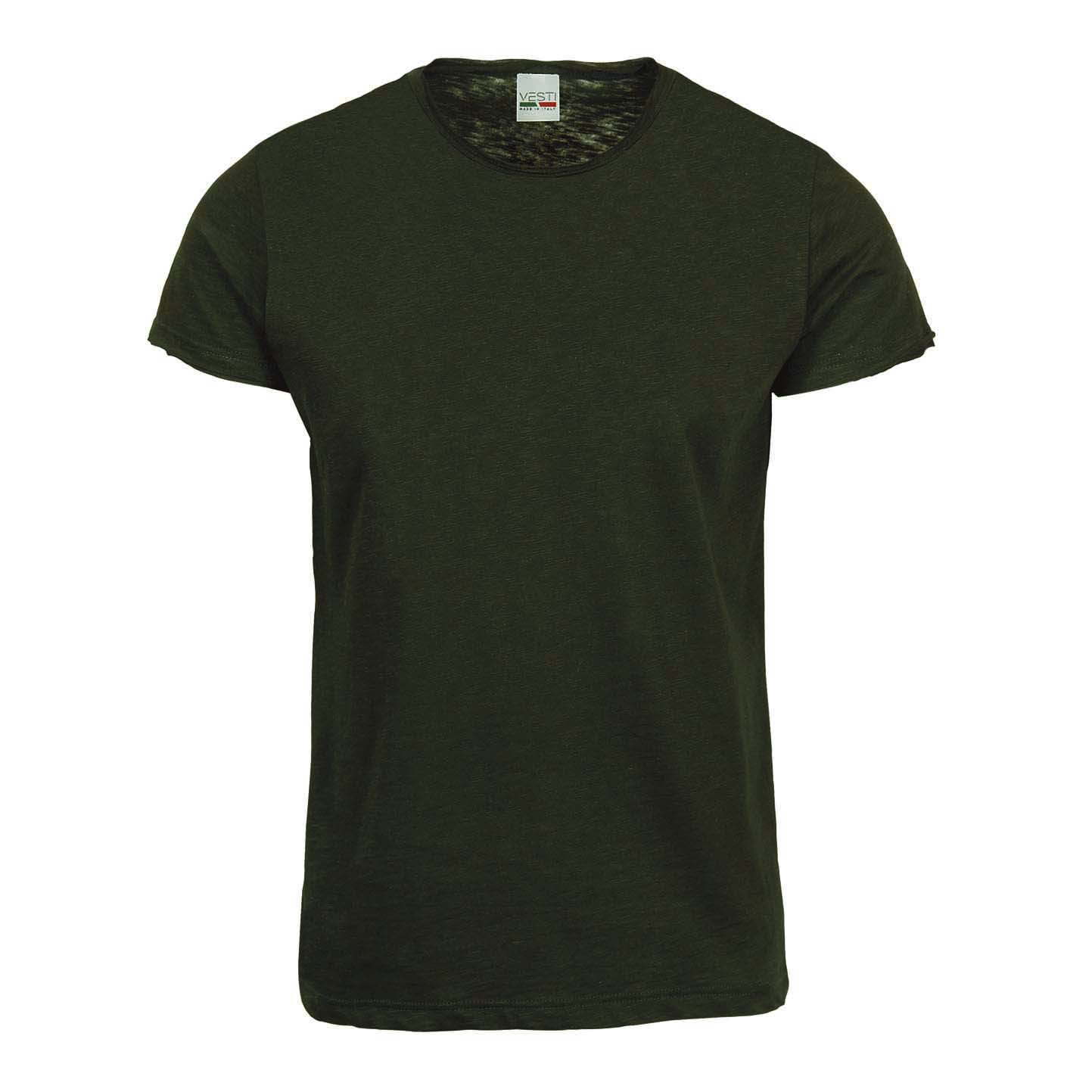 Suéter de gola redonda, manga curta e corte a fio em tecido slub. - BS - Verde Militar