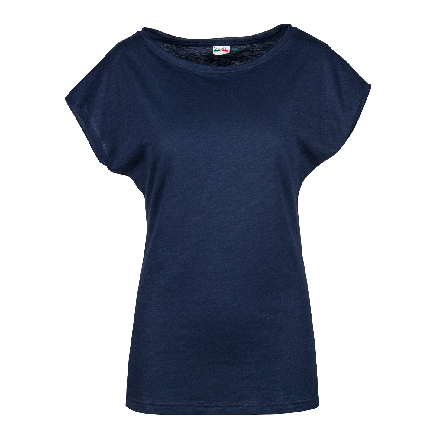 Camisa feminina de manga curta com corte a fio e efeito flameado - NY - Azul Marinho