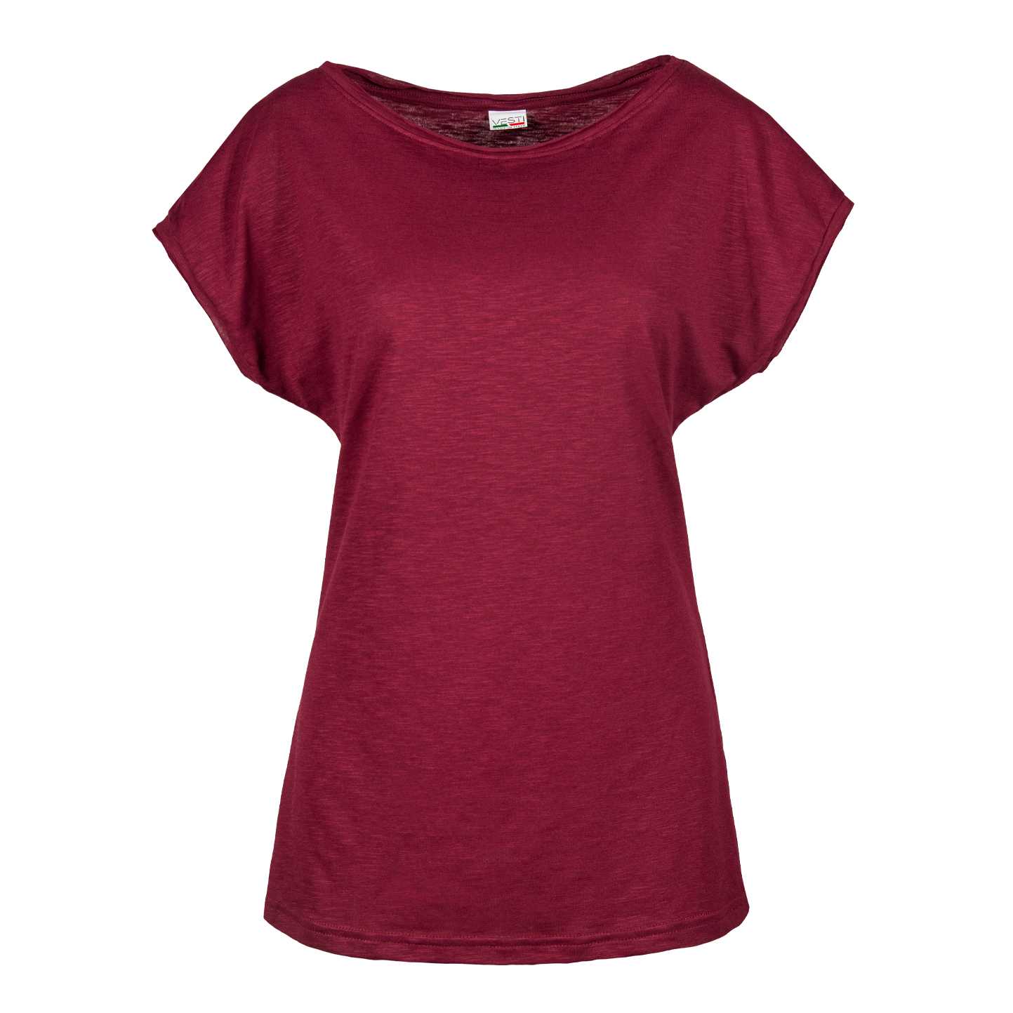 Camisa feminina de manga curta com corte a fio e efeito flameado - BX - Bordéus