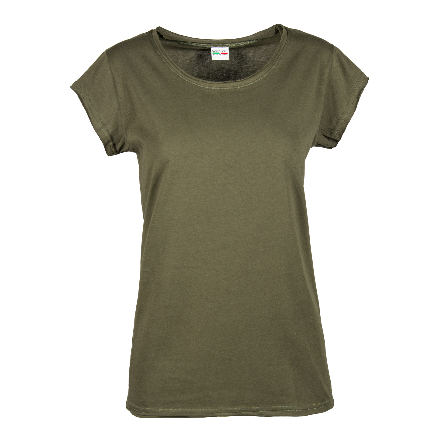 Camisa feminina de manga curta com corte a fio e efeito flameado - BS - Verde Militar