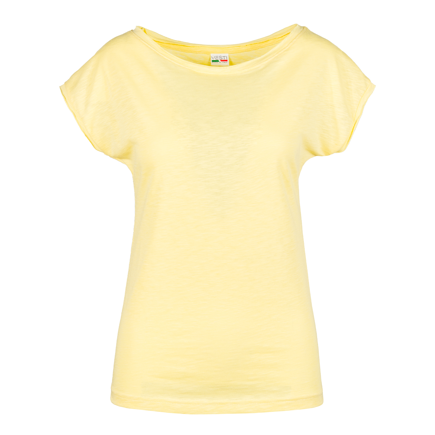Camisa feminina de manga curta com corte a fio e efeito flameado - YP - Amarelo Pastel