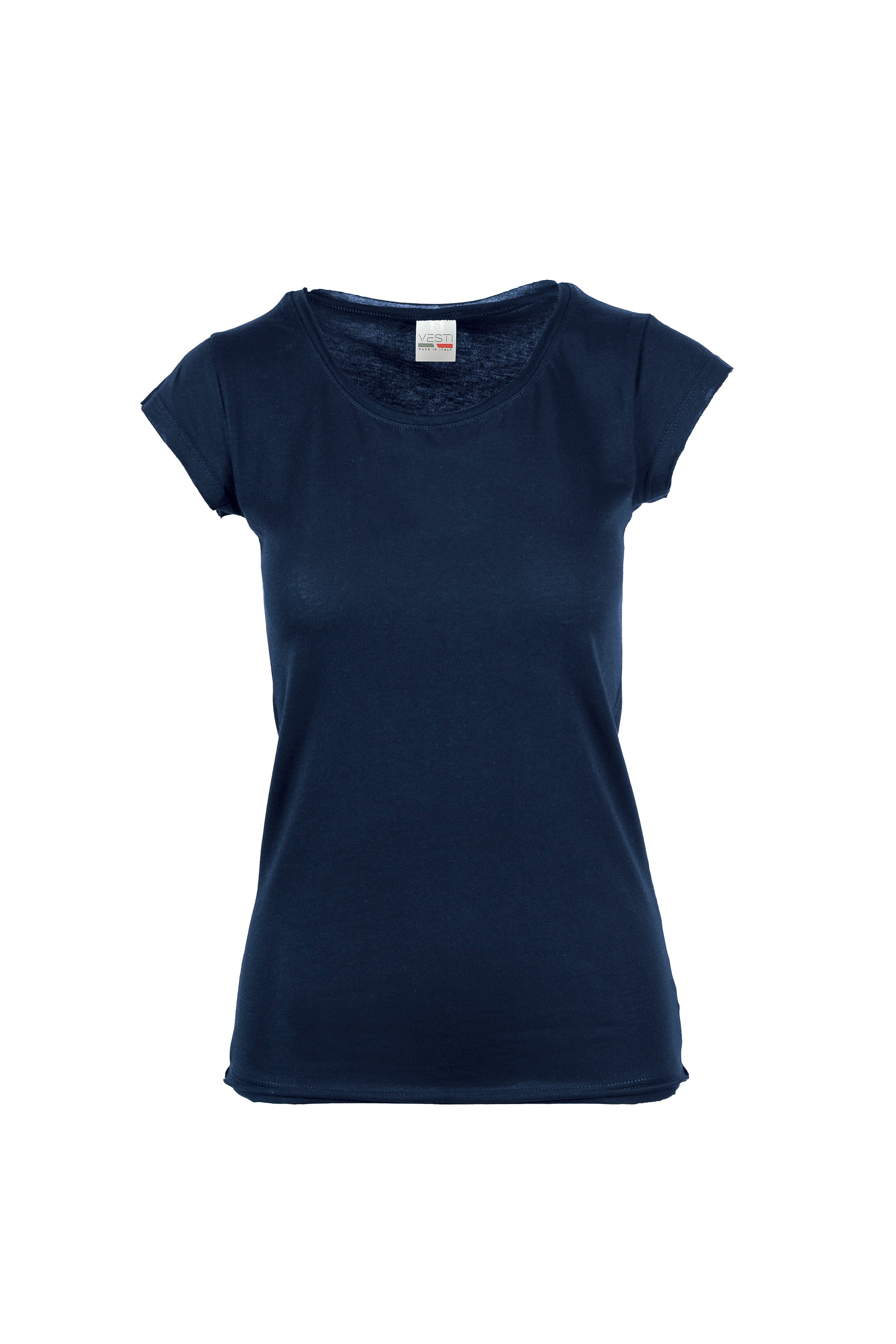 Suéter feminino de manga curta com gola redonda e corte a fio. - NY - Azul Marinho