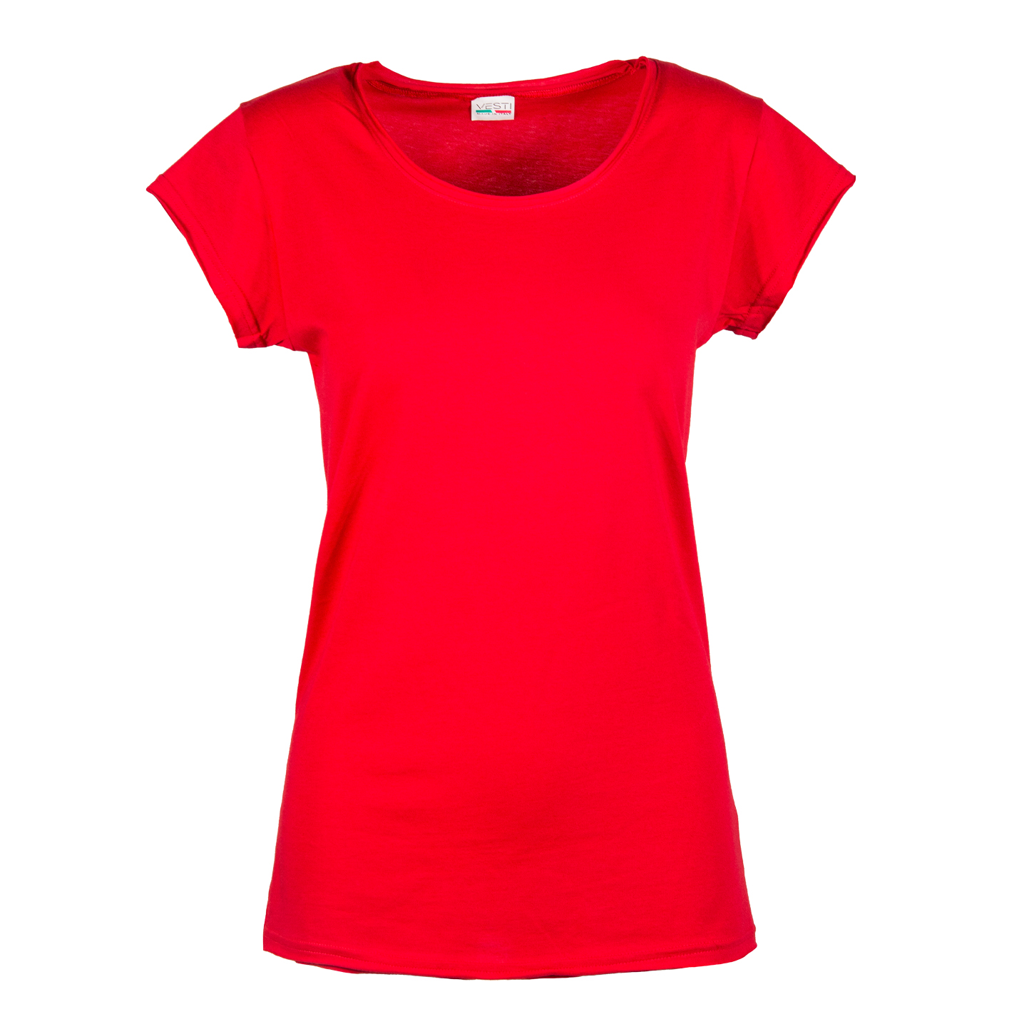 Suéter feminino de manga curta com gola redonda e corte a fio. - RO - Vermelho