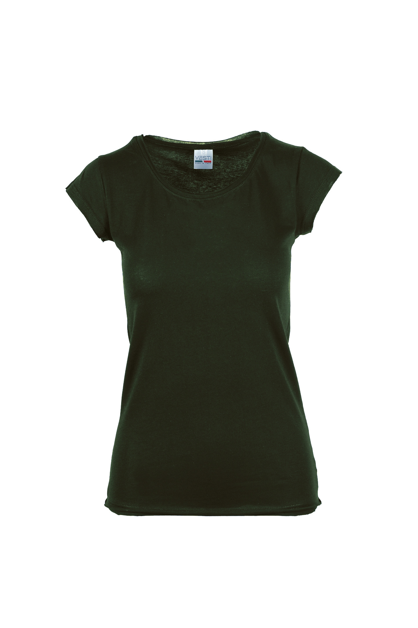Suéter feminino de manga curta com gola redonda e corte a fio. - BS - Verde Militar