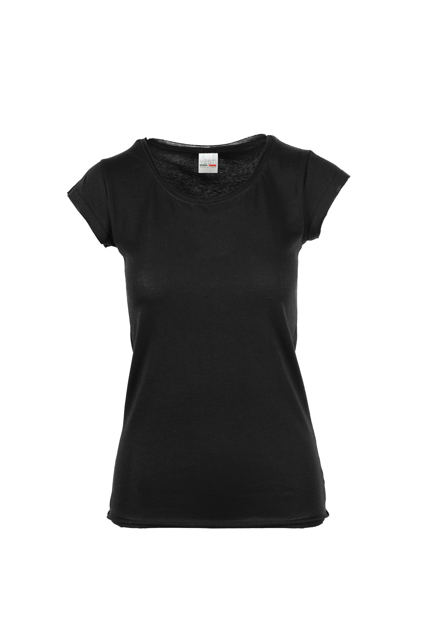 Suéter feminino de manga curta com gola redonda e corte a fio. - 12 - Preto