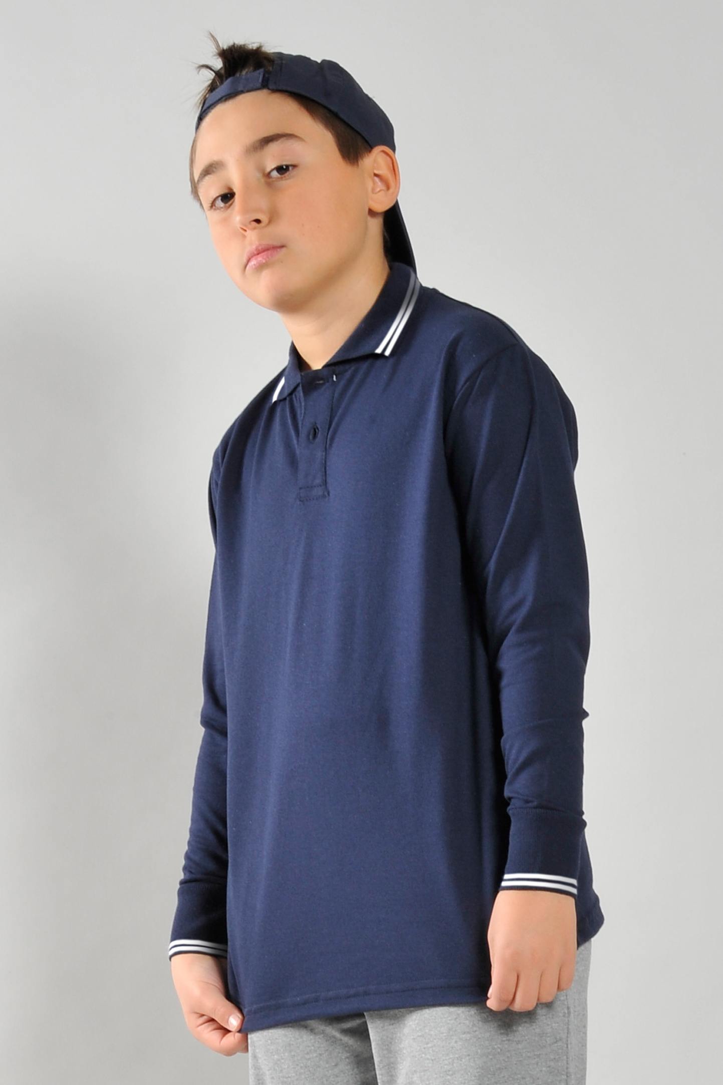 Camisa polo de manga comprida com detalhes em piqué para meninos