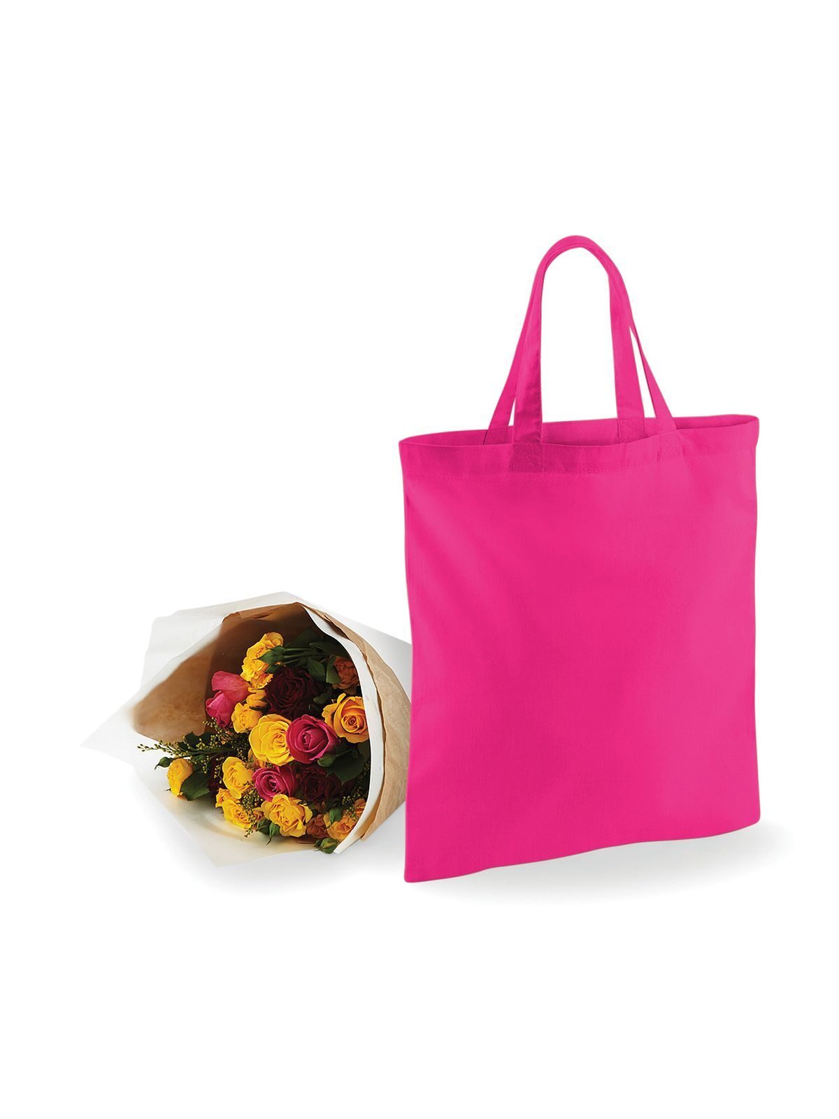 Bolsa reutilizável com alças curtas.