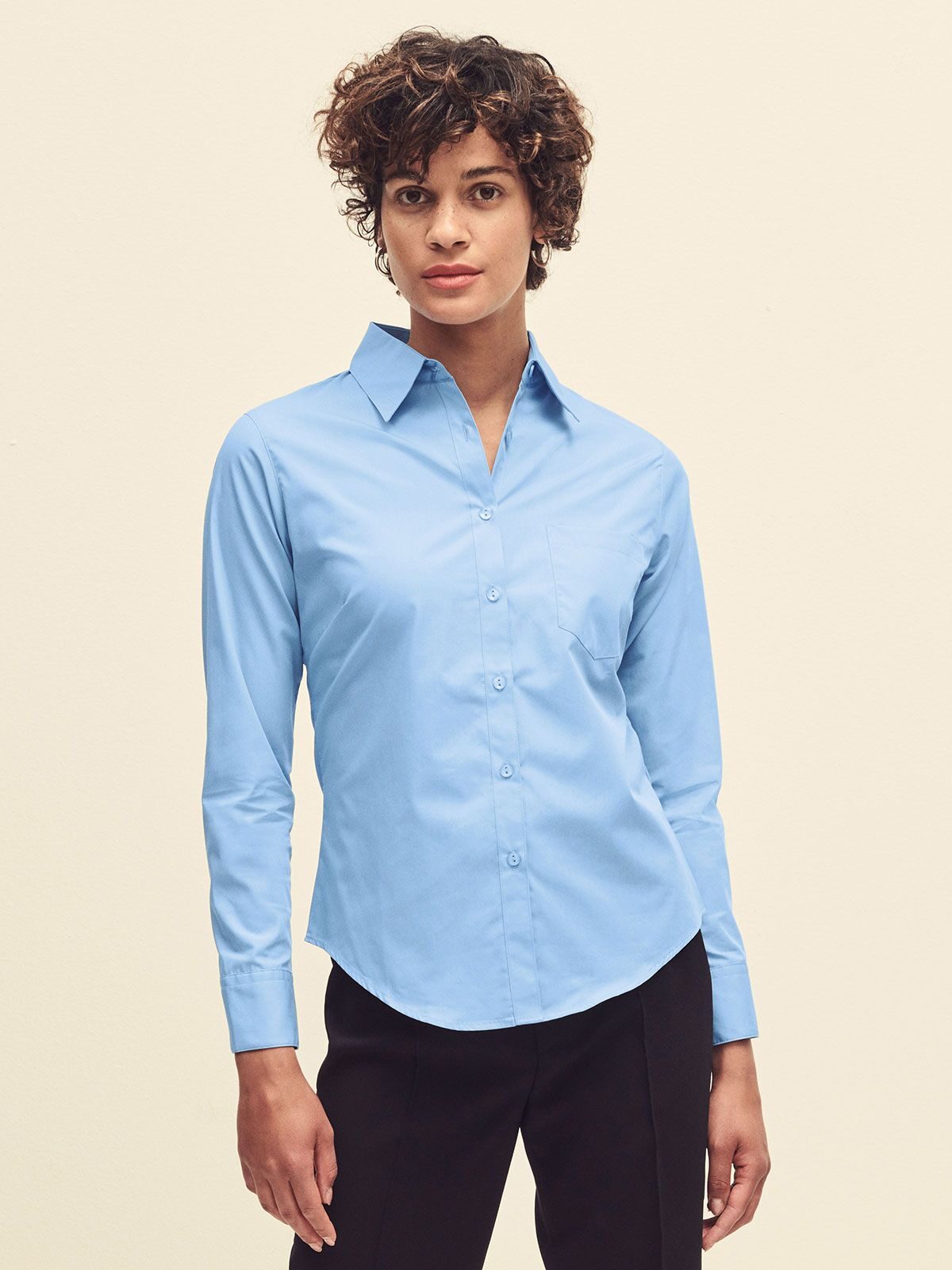 Camisa feminina de popeline de manga comprida
