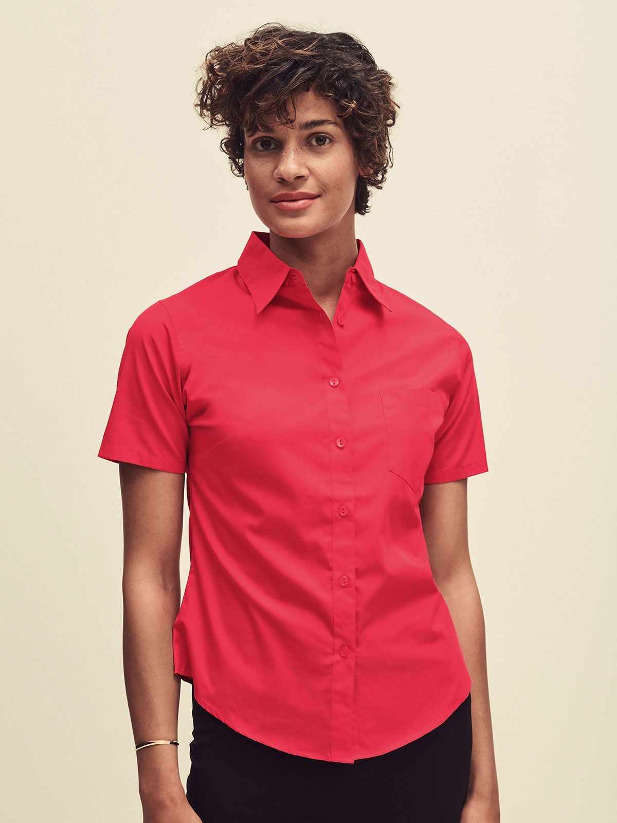 Camisa feminina de popeline com manga curta