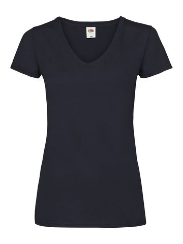 Camiseta feminina de gola V de peso baixo - AZ - Marinha Profunda