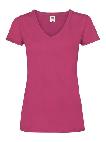 Camiseta feminina de gola V de peso baixo - 57 - Fúcsia