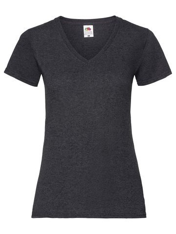 Camiseta feminina de gola V de peso baixo - HD - Cinza Mesclado Escuro