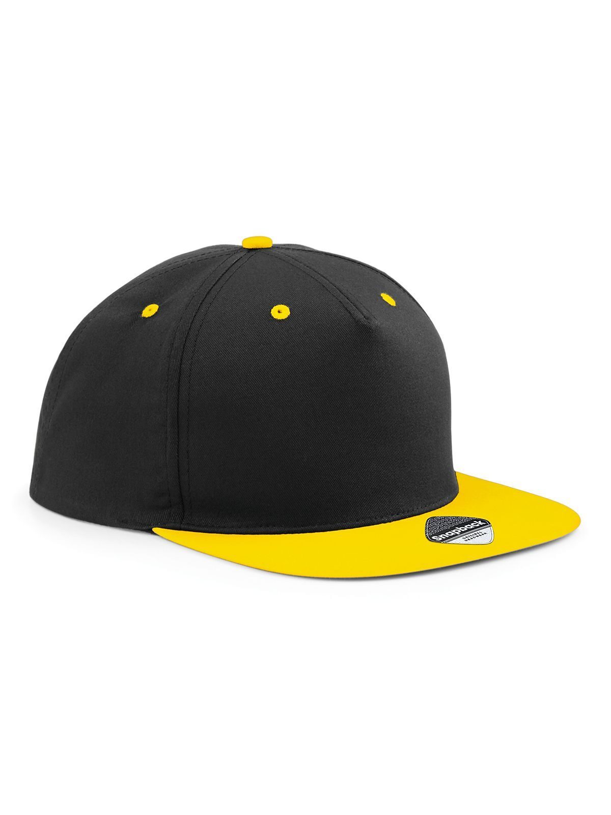 Boné Snapback de 5 painéis com contraste - BLKY - Preto/amarelo