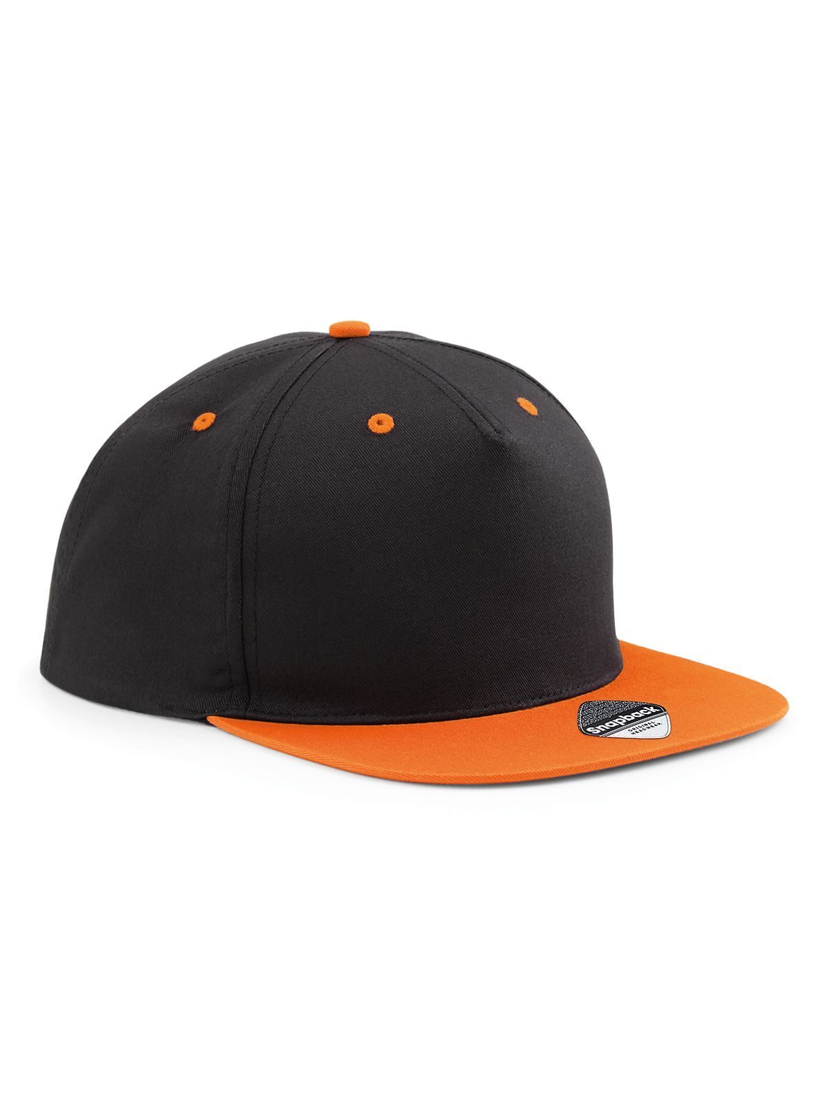 Boné Snapback de 5 painéis com contraste - BLKO - Preto/laranja