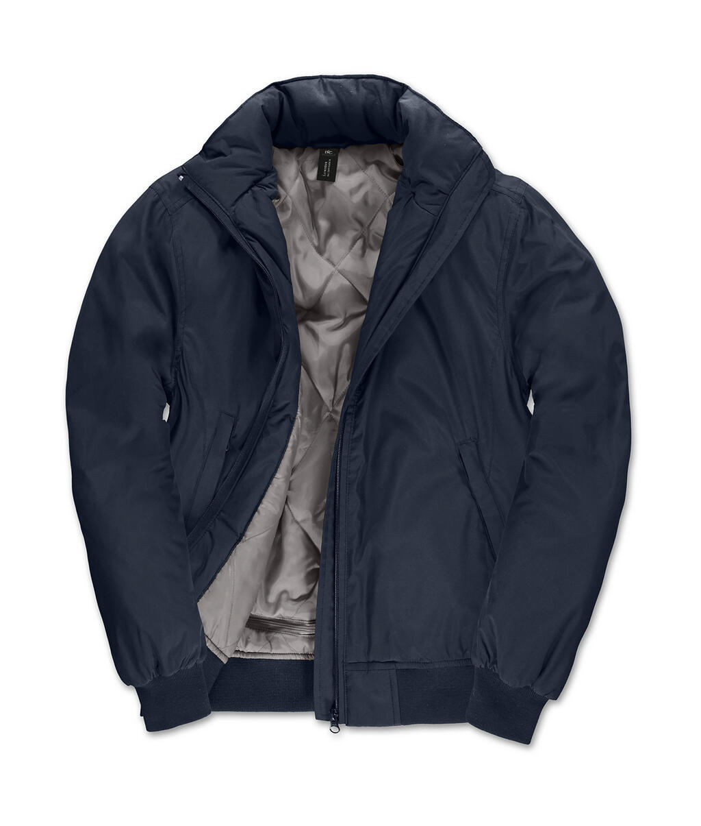 Jaqueta Bomber Feminina de Gola Redonda - 255 - Azul-marinho/Cinza quente
