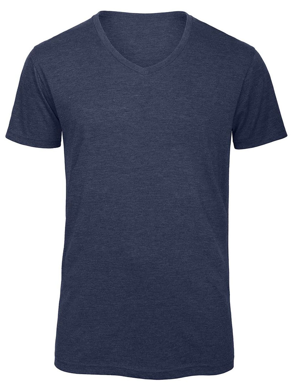 Camiseta masculina de tecido misto com decote em V - HN611 - Heather Navy