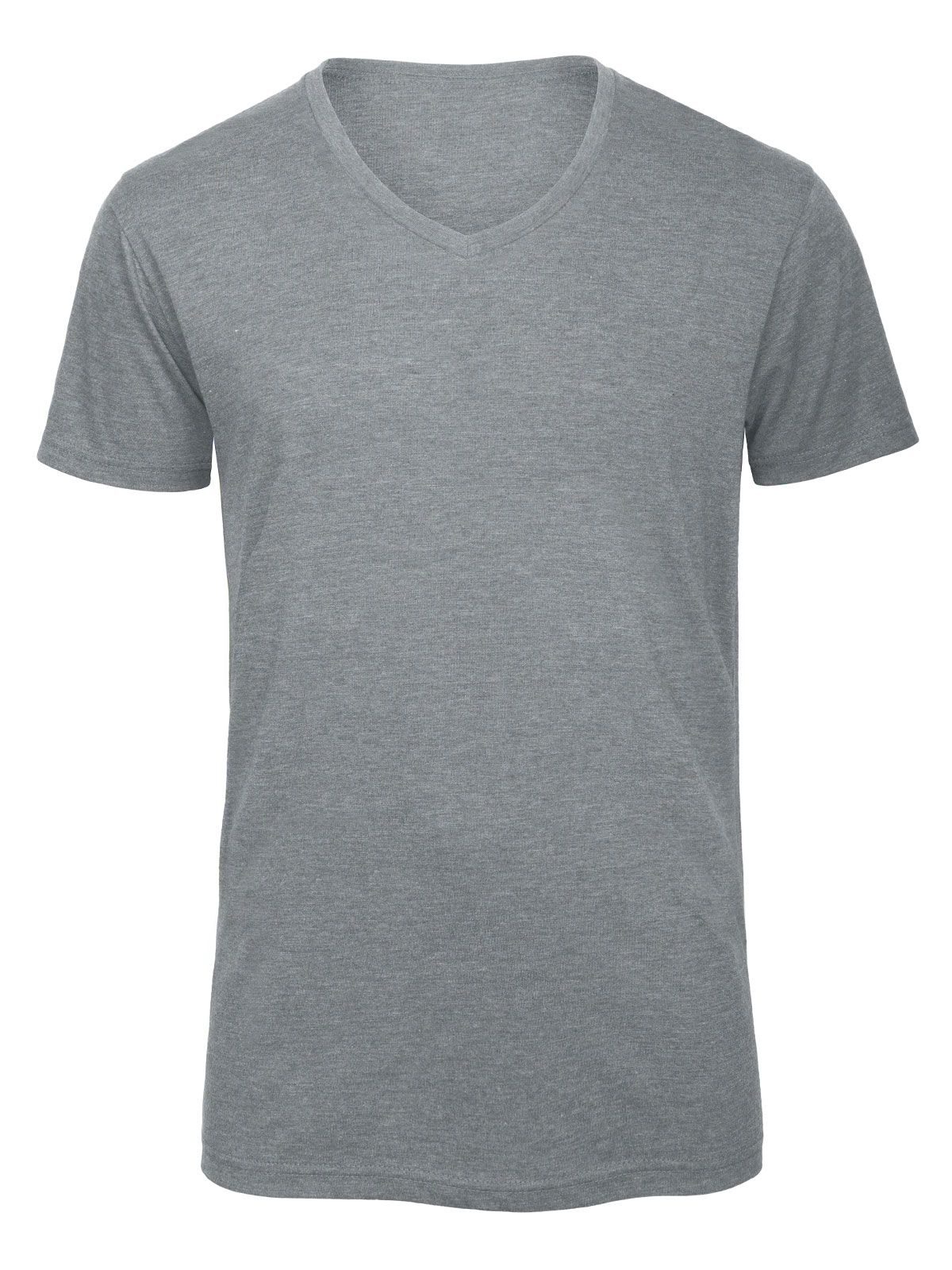 Camiseta masculina de tecido misto com decote em V - HL613 - Cinza Claro Heather