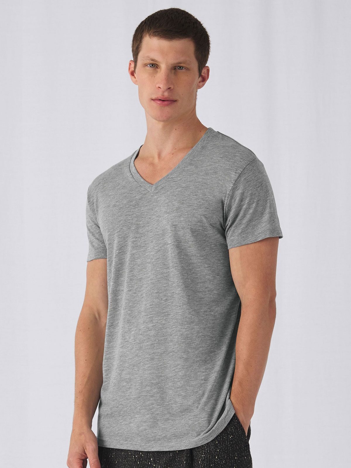 Camiseta masculina de tecido misto com decote em V