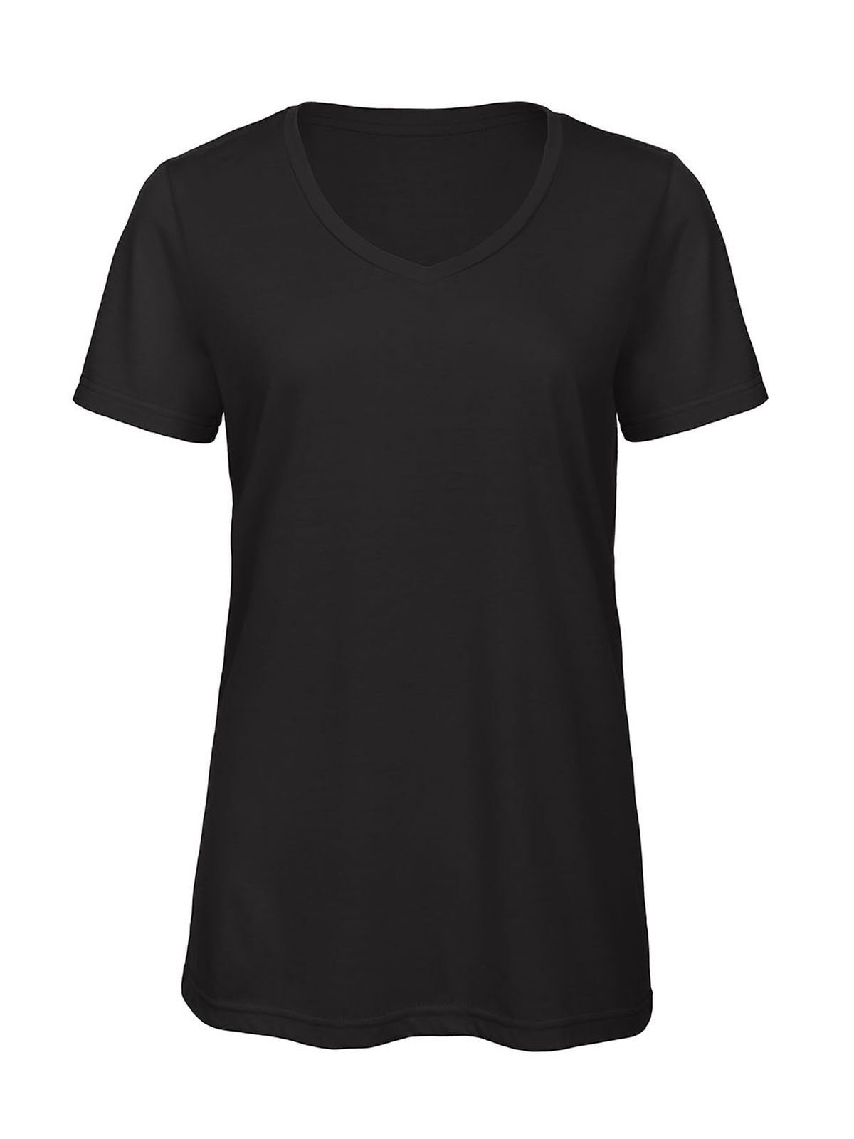 Camiseta feminina com decote em V e tecido misto - BL002 - Preto
