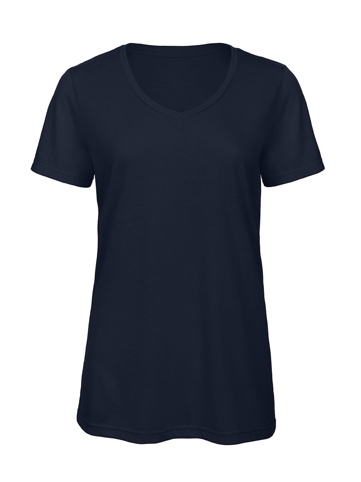 Camiseta feminina com decote em V e tecido misto - NA003 - Marinha