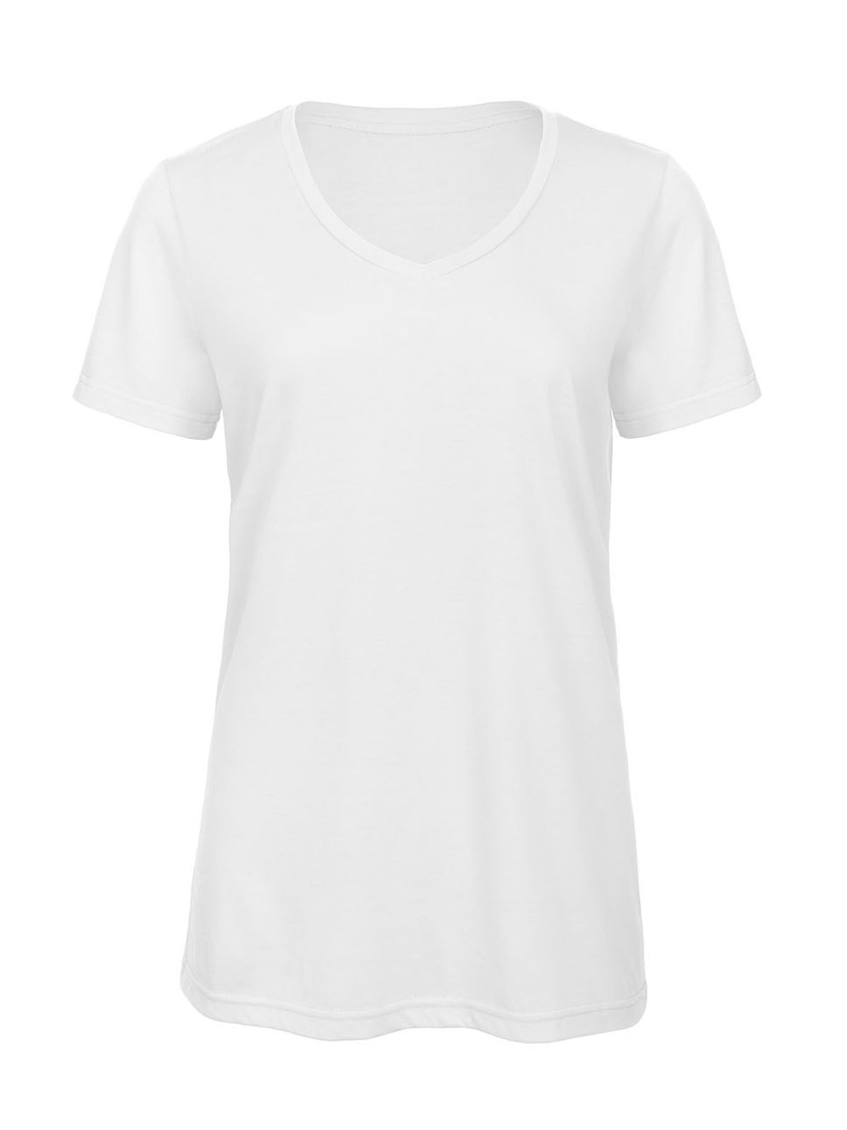 Camiseta feminina com decote em V e tecido misto - WH001 - Branco