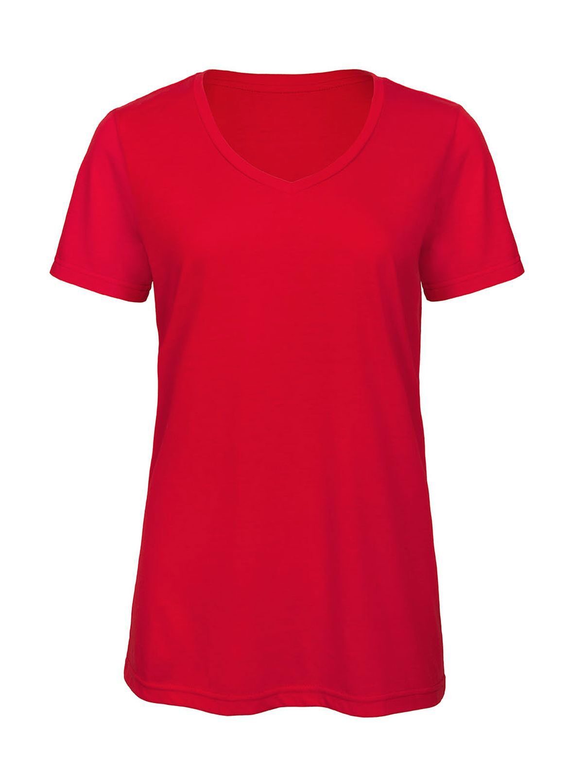 Camiseta feminina com decote em V e tecido misto - RE004 - Vermelho