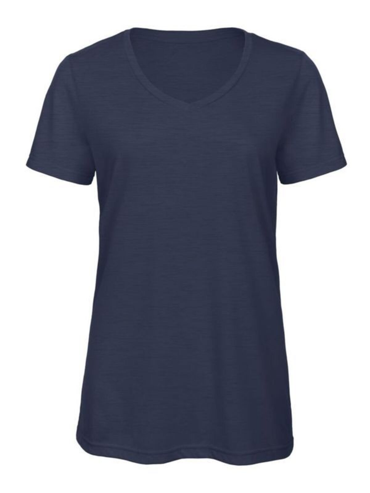 Camiseta feminina com decote em V e tecido misto - HN611 - Heather Navy