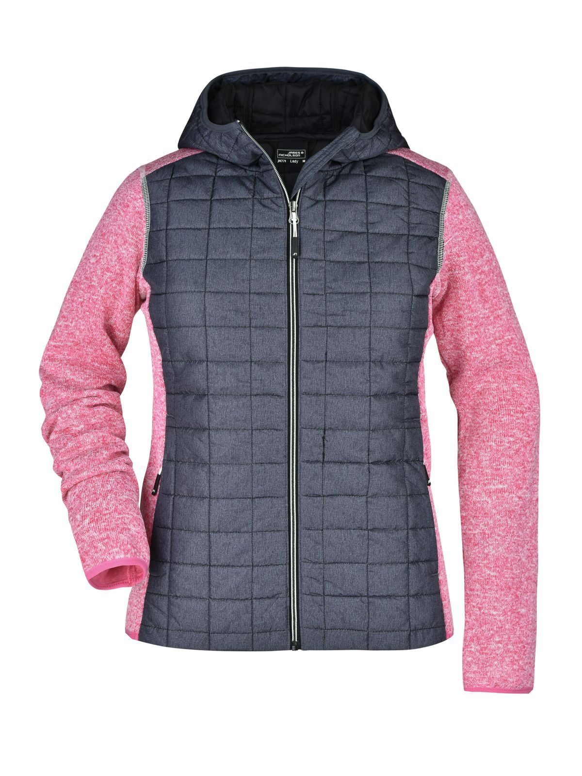 Jaqueta híbrida de malha feminina - PMANM - Rosa-melange-antracite-melange