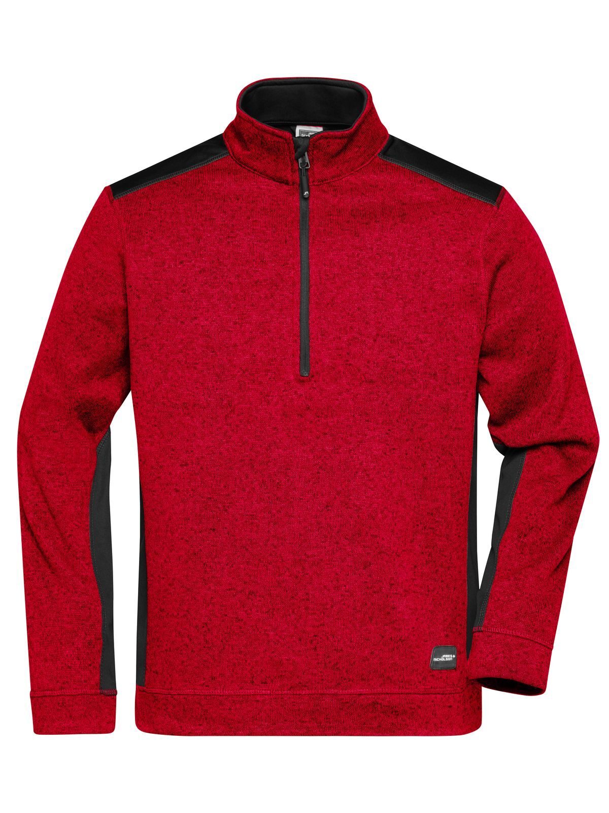 Casaco de trabalho masculino em malha fleece com meio zíper - RESISTENTE - - RDMEBL - VERMELHO MELANGE - PRETO