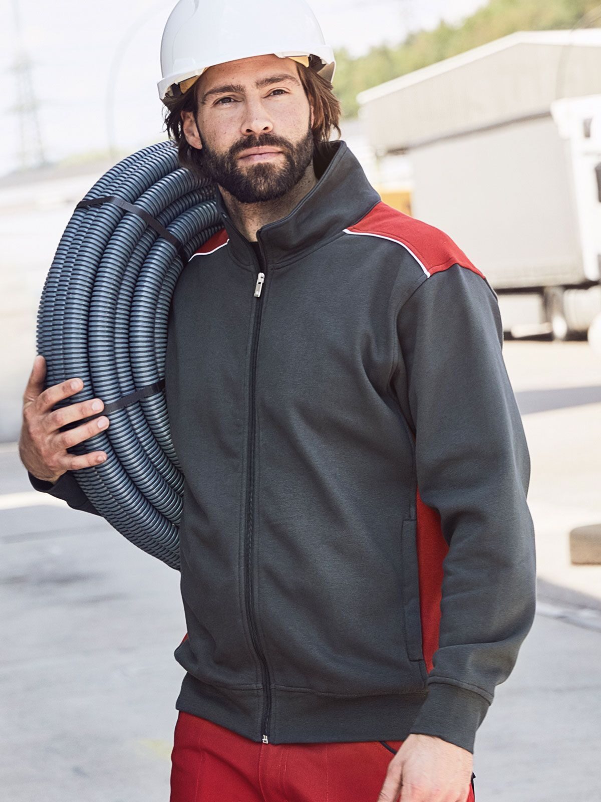 Jaqueta de trabalho masculina em tecido acinzentado - COR -