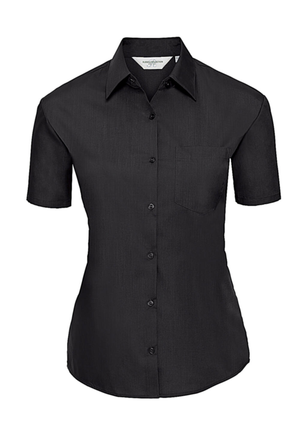 Camisa feminina clássica de manga curta em algodão e poliéster. - 101 - Preto
