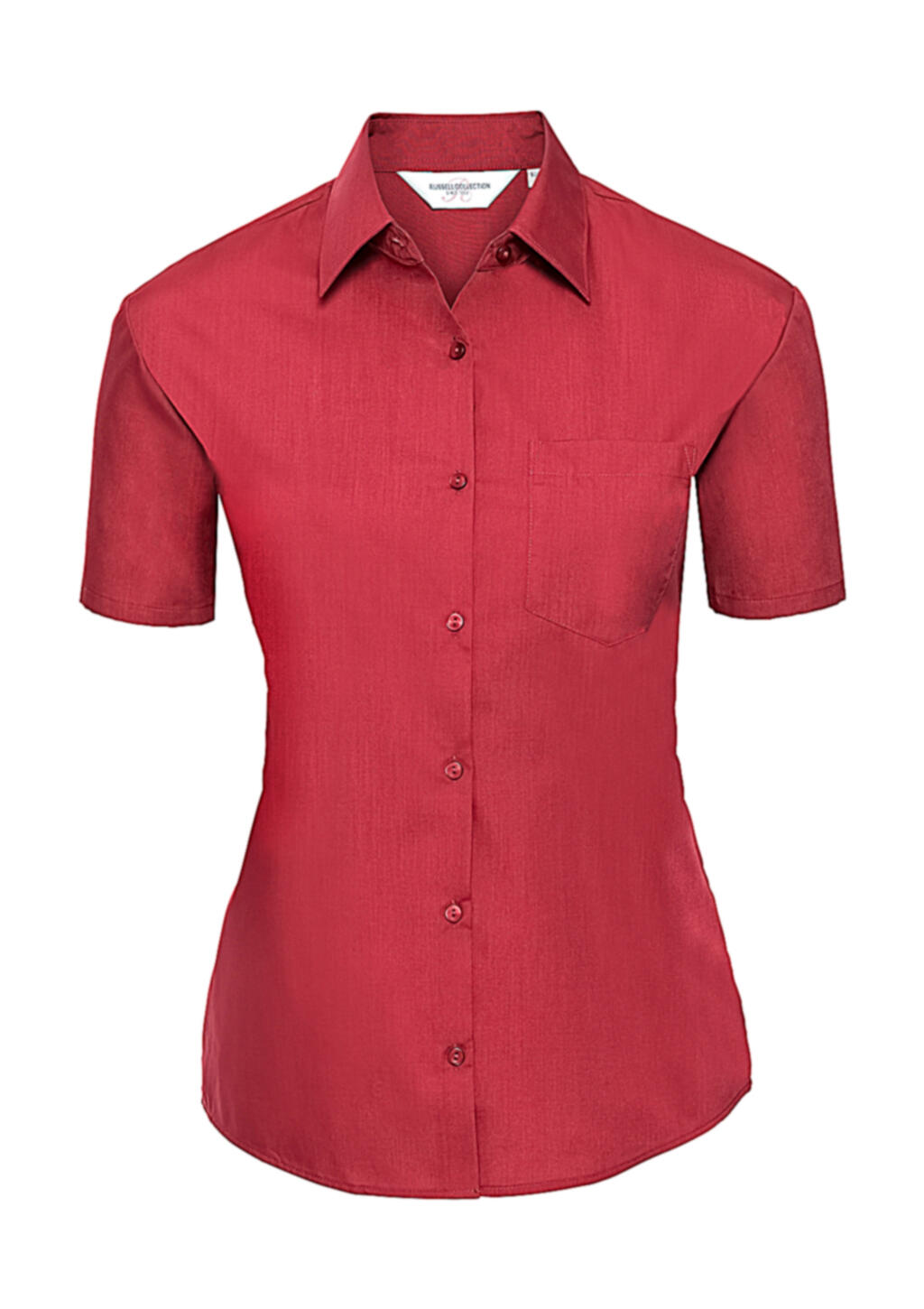 Camisa feminina clássica de manga curta em algodão e poliéster. - 401 - Vermelho clássico