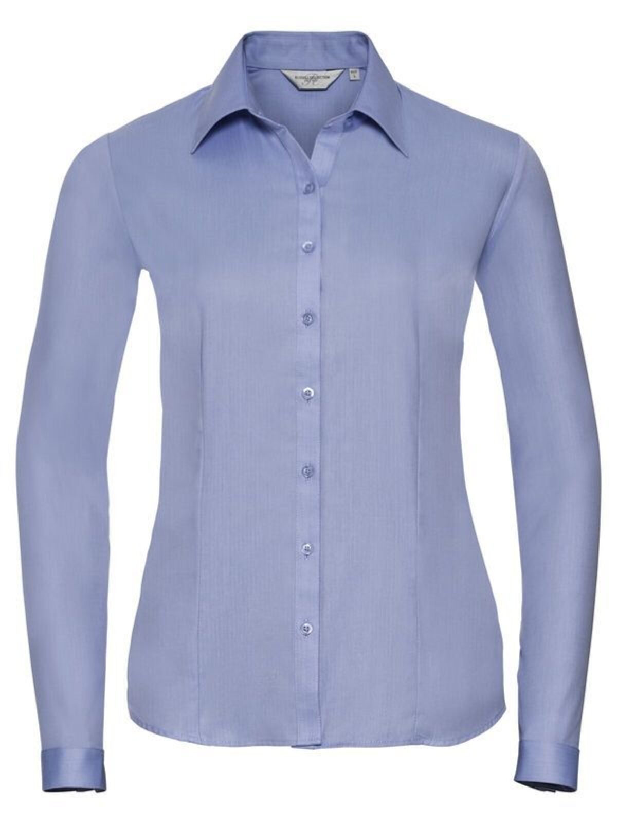 Camisa feminina de manga comprida com estampa espinha de peixe. - 42 - Azul claro