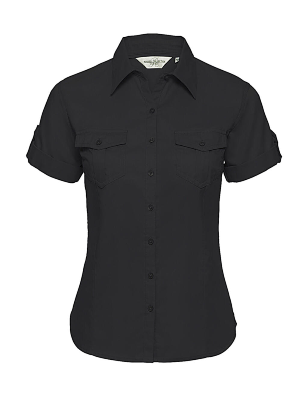 Camisa feminina de manga curta com punhos - 36 - Preto