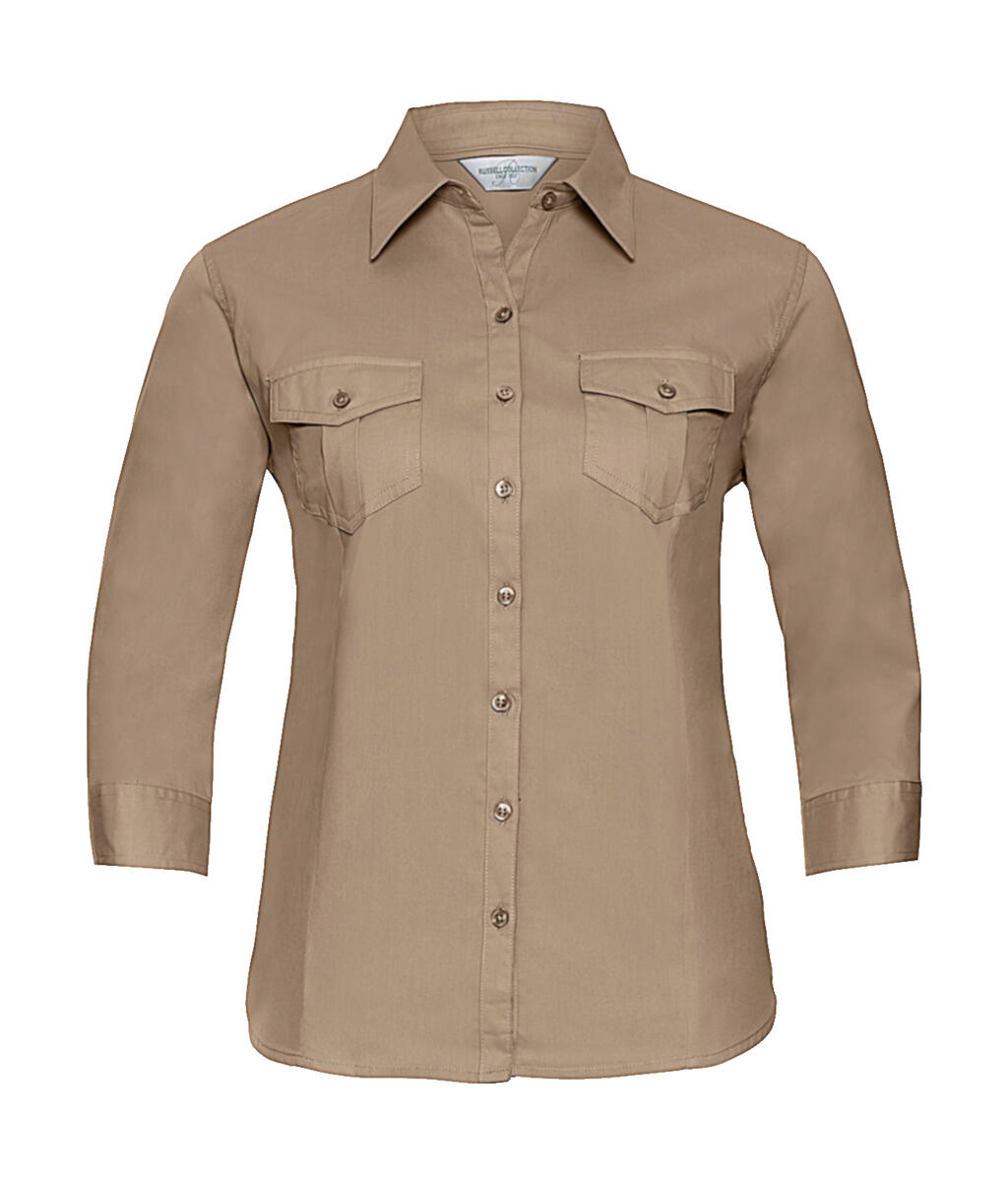 Camisa feminina de manga 3/4 com punho - 3M - Cáqui