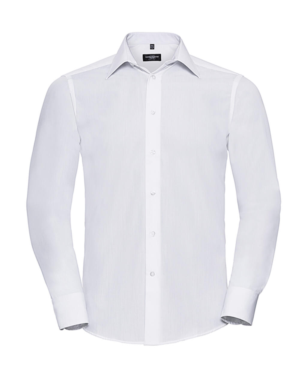 Camisa masculina de manga comprida em tecido popeline de algodão e poliéster com corte sob medida - 000 - Branco