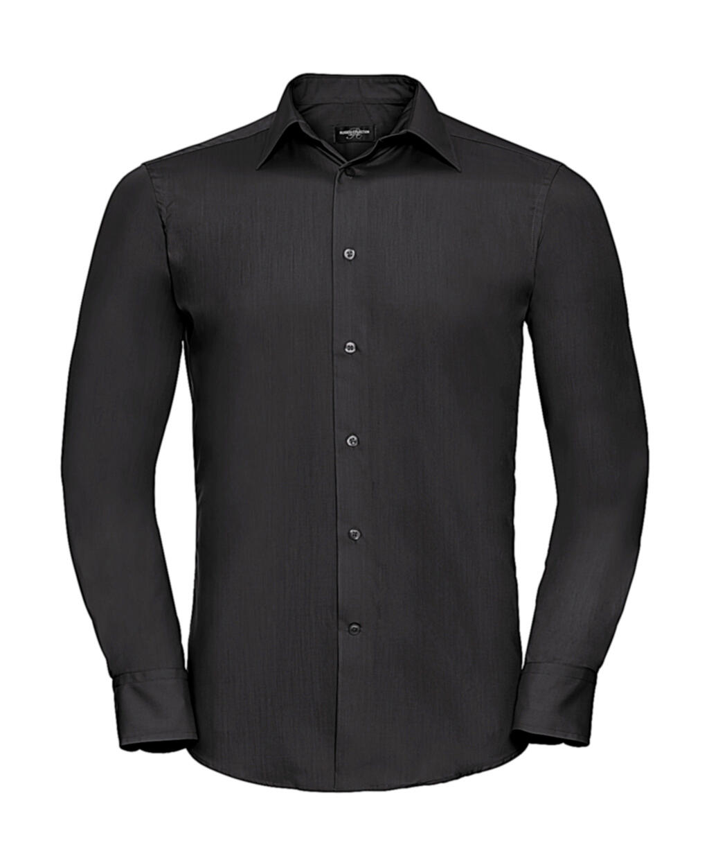 Camisa masculina de manga comprida em tecido popeline de algodão e poliéster com corte sob medida - 101 - Preto