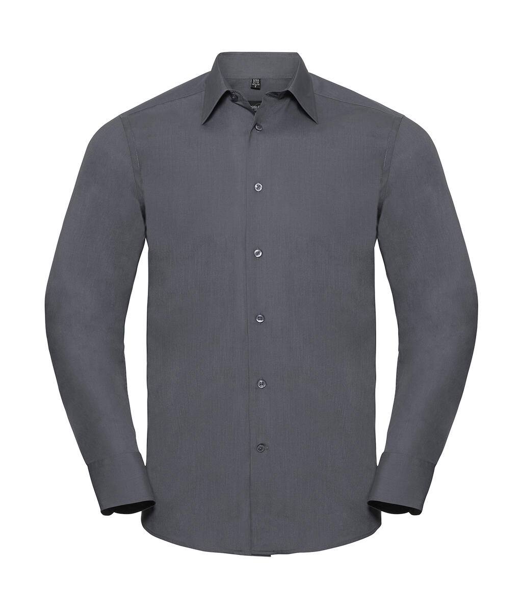 Camisa masculina de manga comprida em tecido popeline de algodão e poliéster com corte sob medida - 127 - Convoy Grey