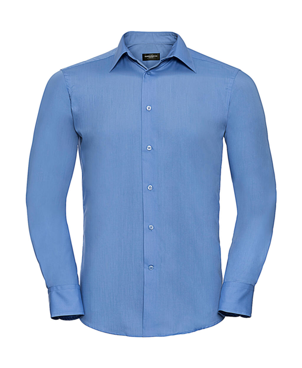 Camisa masculina de manga comprida em tecido popeline de algodão e poliéster com corte sob medida - 233 - Azul Corporativo