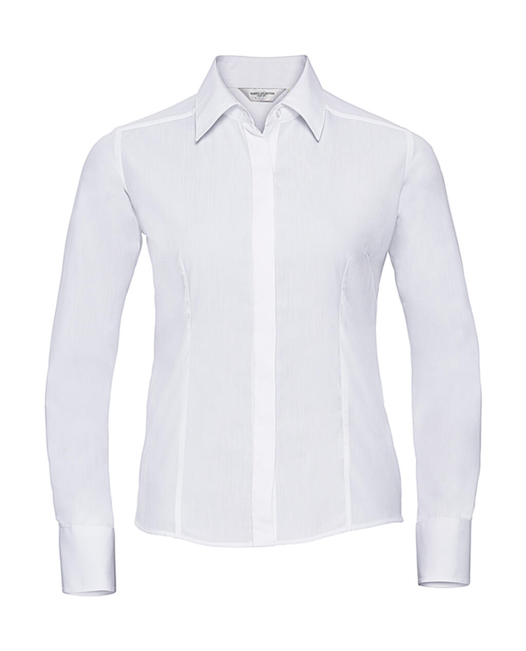 Camisa feminina de manga comprida ajustada em algodão e poliéster. - 000 - Branco