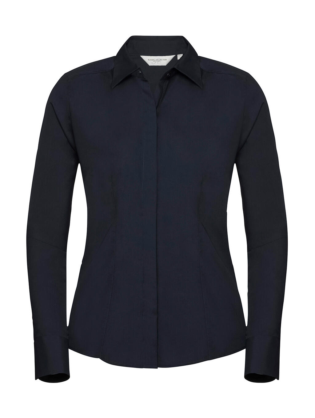 Camisa feminina de manga comprida ajustada em algodão e poliéster. - 201 - Marinha Francesa