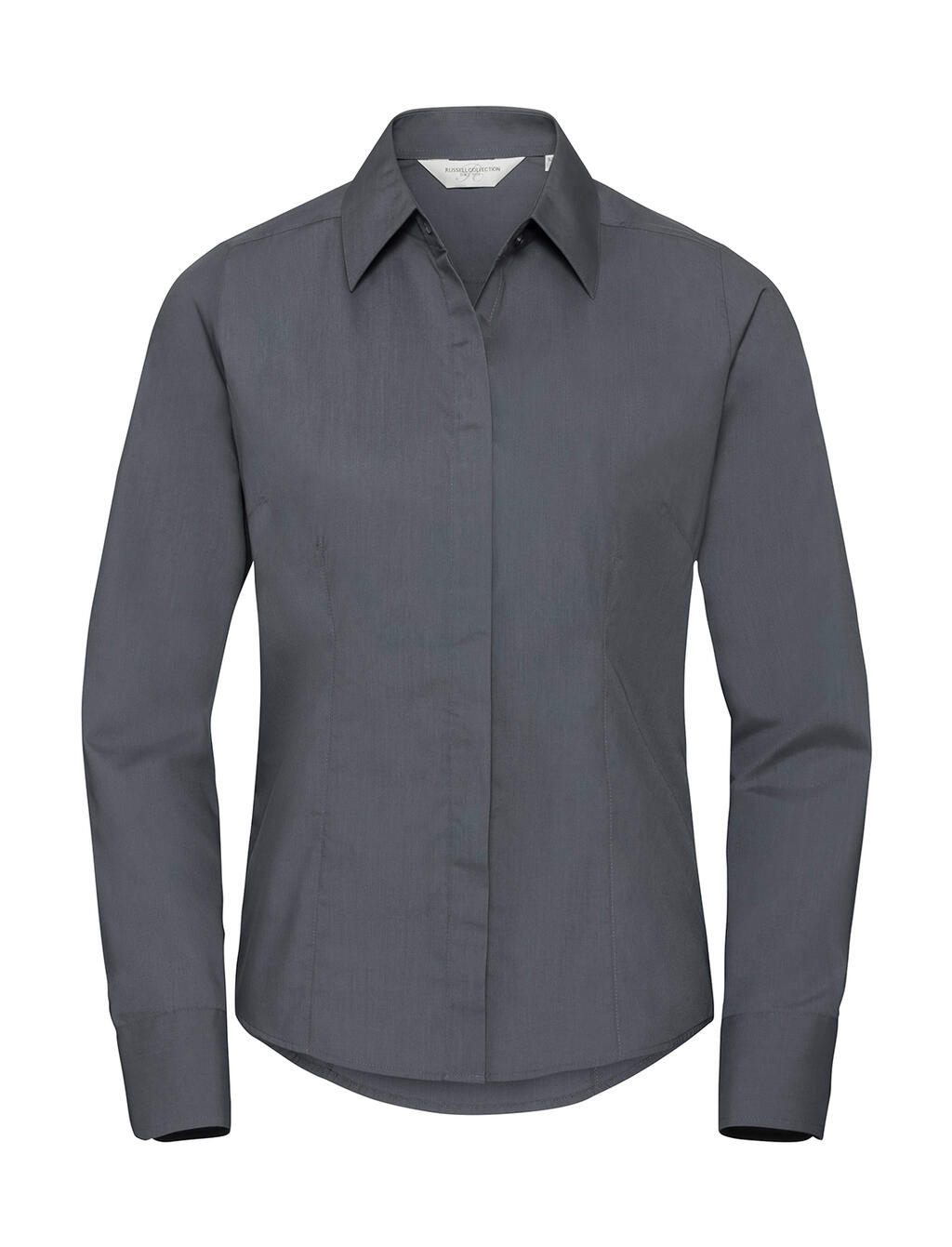 Camisa feminina de manga comprida ajustada em algodão e poliéster. - 127 - Convoy Grey