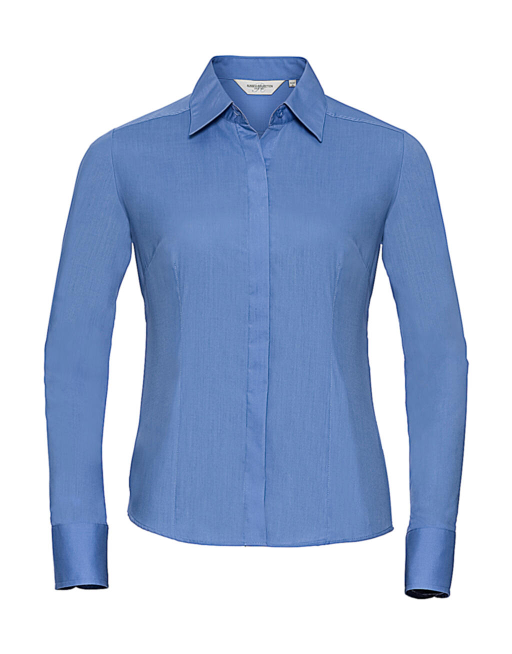 Camisa feminina de manga comprida ajustada em algodão e poliéster. - 233 - Azul Corporativo