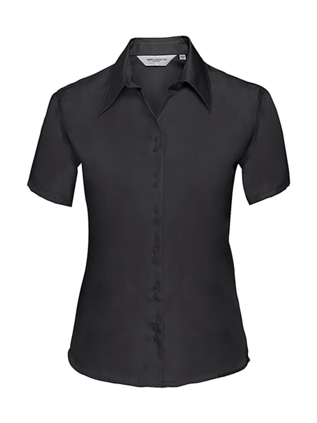 Camisa feminina de manga curta, modelo sob medida, que não precisa ser passada. - 101 - Preto