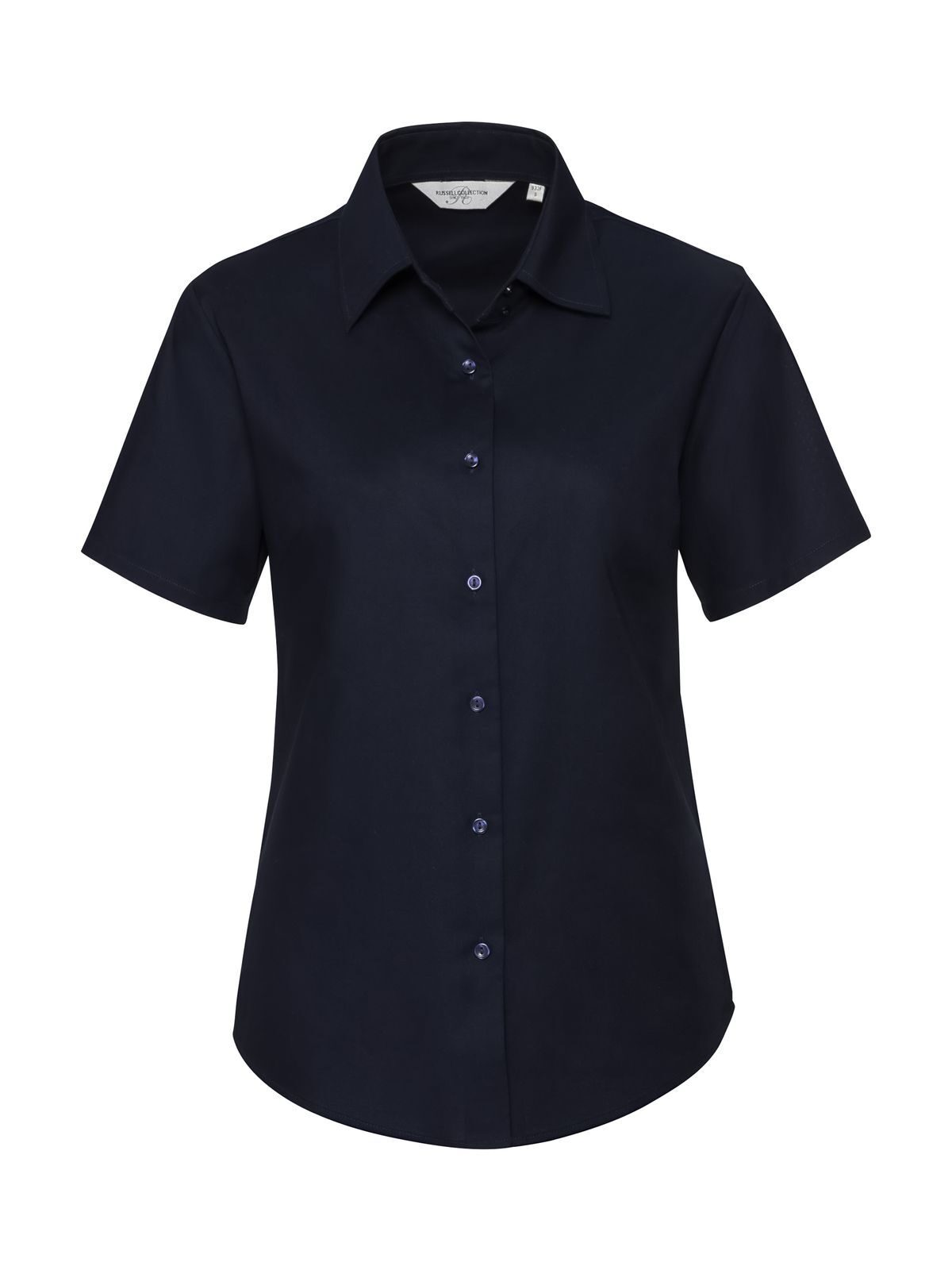 Camisa Oxford feminina de manga curta e corte impecável - NB - Azul Marinho Claro/Azul Oxford/Branco