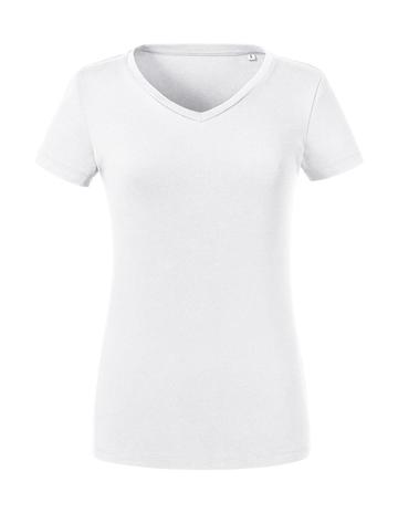 Camiseta feminina com decote em V, feita de material orgânico puro - 30 - Branco