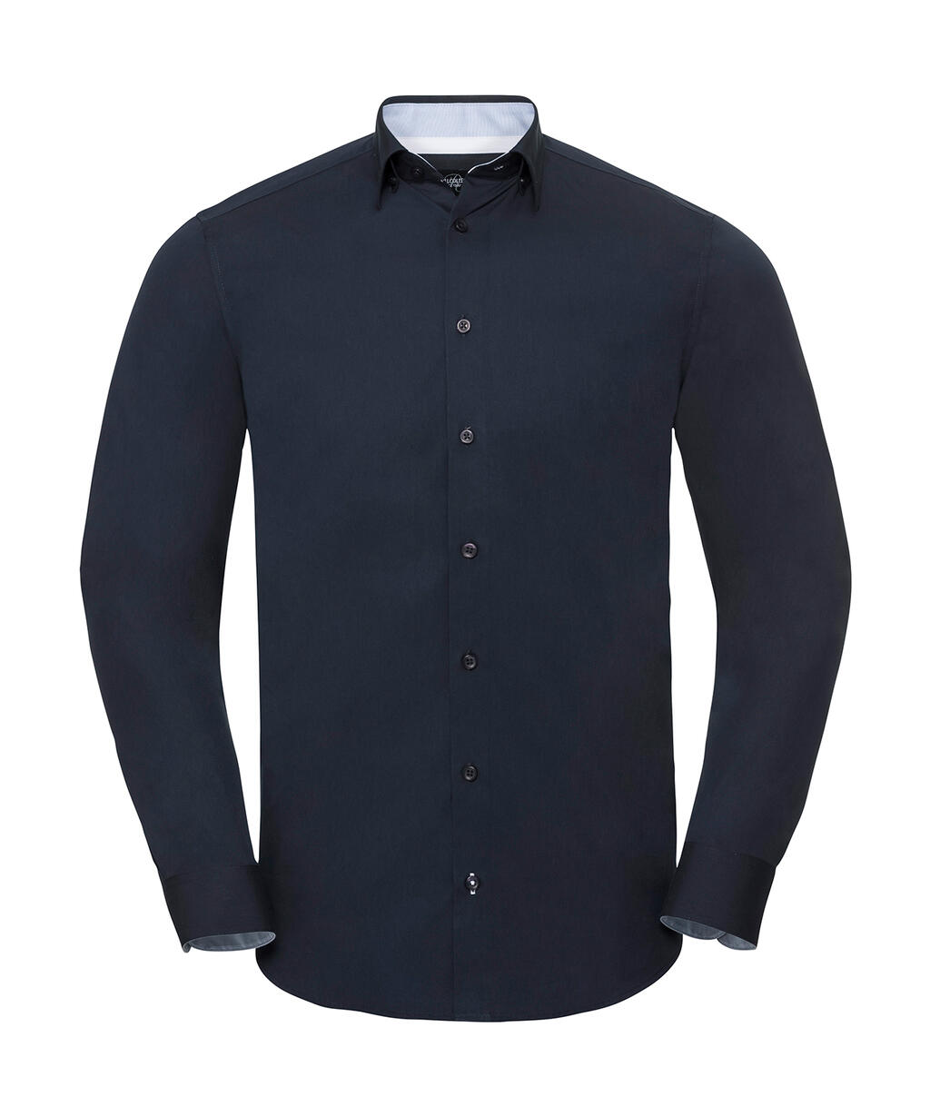 Camisa LS Tailored Contrast Ultimate Stretch - NB - Azul Marinho Claro/Azul Oxford/Branco